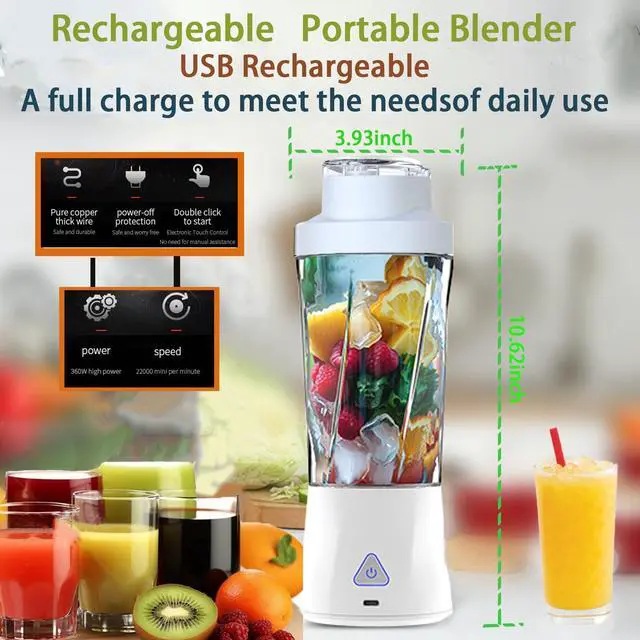 Alt view image 4 of 6 - Personal Blender,360 Watt Portable Blender for Smoothies,Milkshakes and Baby food,6000mAh USB Rechargeable,BPA Free 24 oz Portable Juicer with 6 Blades and Lid,Suitable for Outdoor Sports,Travel