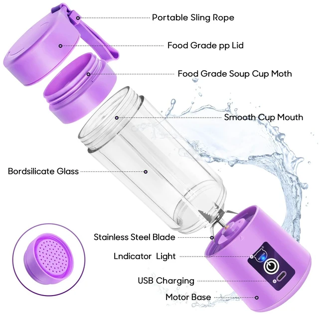 Alt view image 2 of 7 - Portable Blender, Personal Mini Juice Blender with Six Blades (Purple)