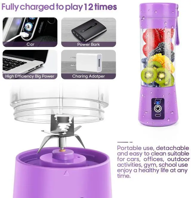 Alt view image 5 of 7 - Portable Blender, Personal Mini Juice Blender with Six Blades (Purple)