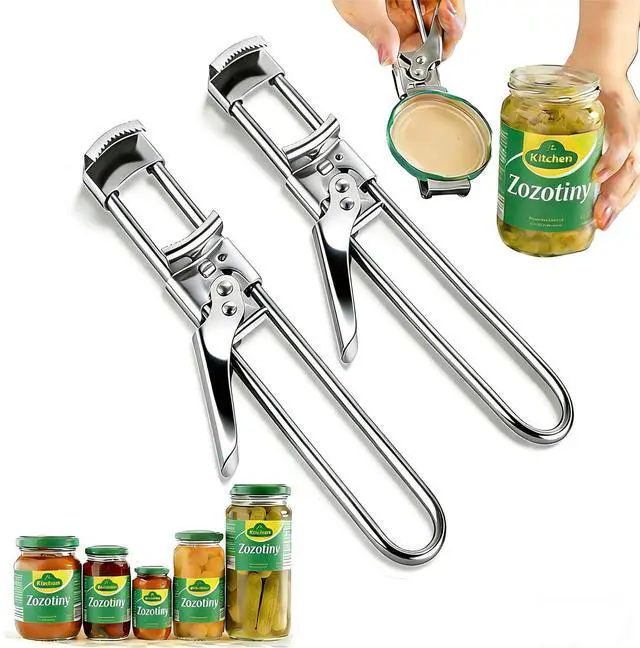 Main image of 2 Pcs Extended Jar Openers for Weak Hands, Adjustable Stainless Steel Bottle Opener, Can Opener for Seniors with Arthritis, Large and Small Lids Gripper Household Tool, Kitchen Accessories