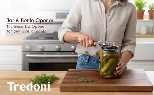 Alt view image 2 of 7 - Jar & Bottle Opener, Easy Wrench Grip/Tightened Lid Opener, Multi-Purpose Opener for Caps, Cans & Nuts -Italian Stainless Steel