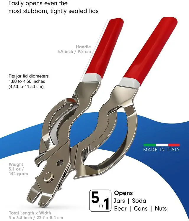 Alt view image 3 of 7 - Jar & Bottle Opener, Easy Wrench Grip/Tightened Lid Opener, Multi-Purpose Opener for Caps, Cans & Nuts -Italian Stainless Steel