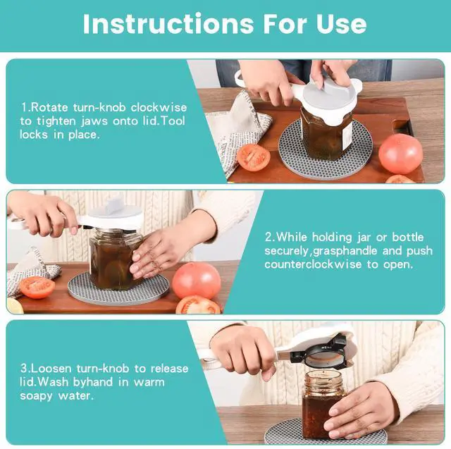 Alt view image 3 of 7 - NEWPAII Jar Opener for Weak Hands, Seniors & Arthritis Adjustable 4-in-1 Bottle & Can Opener with Non-Slip Pad for Large Pickle Jars, Soda, Wine Left-Handed & Kid-Friendly, Dishwasher Safe
