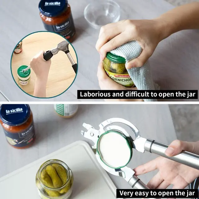Alt view image 3 of 7 - Jar Opener, Multifunctional Jar Opener for Weak Hands, Stainless Steel Jar Lid Opener, Beer Bottle Opener for Seniors with Arthritis