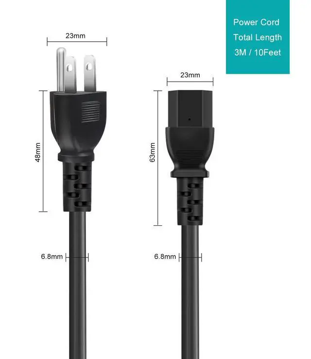 Alt view image 5 of 6 - AC Power Cord Compatible with Horizon Fitness Treadmills Ellipticals, Universal 3 Prong Power Cable Replacement 6 Feet