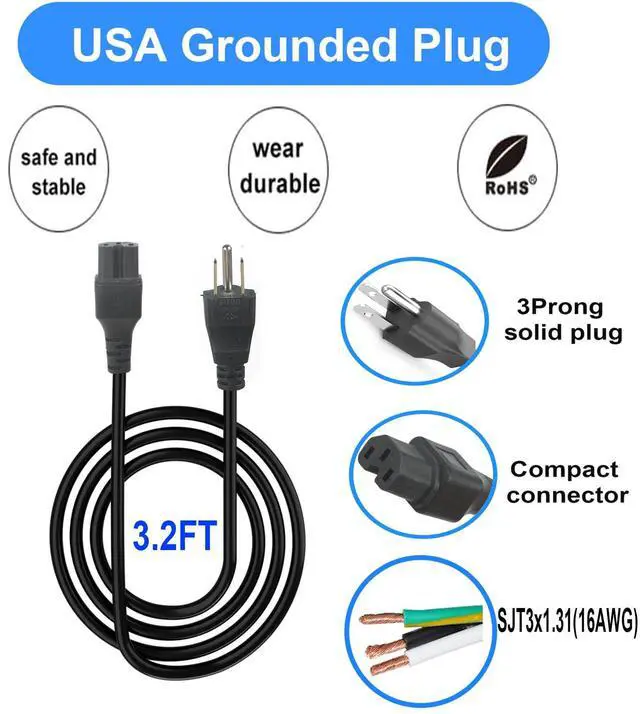 Alt view image 2 of 6 - 3 Prong Percolator Power Cord for Hamilton Beach Model 40616 Coffee Pot Replacement Parts for Farberware Computers Monitors 3 ft. Long 16 AWG Heavy Duty