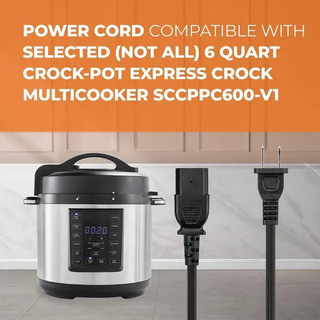 Alt view image 3 of 7 - 3ft Power Cord Replacement Parts for Selected (Not All) 6 Quart Crock Pot Express Pressure Cooker Multicooker Sccppc600-V1,2 Pin /2 Prongs Pressure Cooker Cord