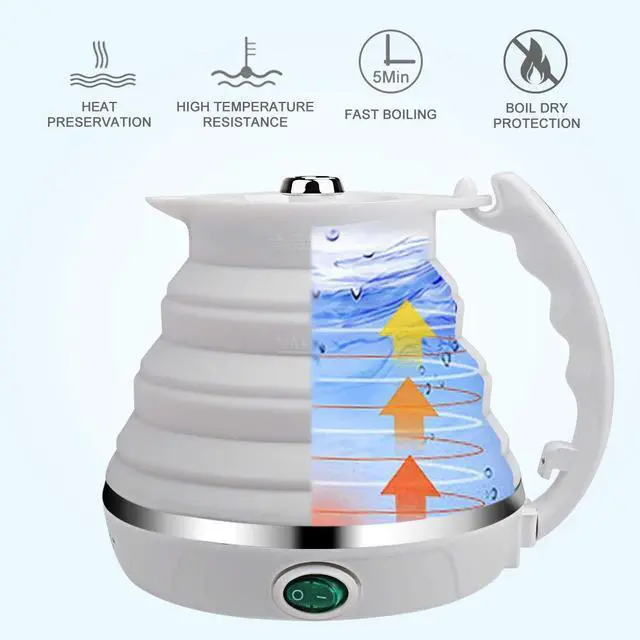 Alt view image 3 of 7 - Upgrade Travel Kettle, ShineMe Food Grade Silicone Dual Voltage 110-220V Ultrathin Portable Electric Water Kettle with Cup, Universal Adaptor and Detachable Power Cord, 555ML (White)
