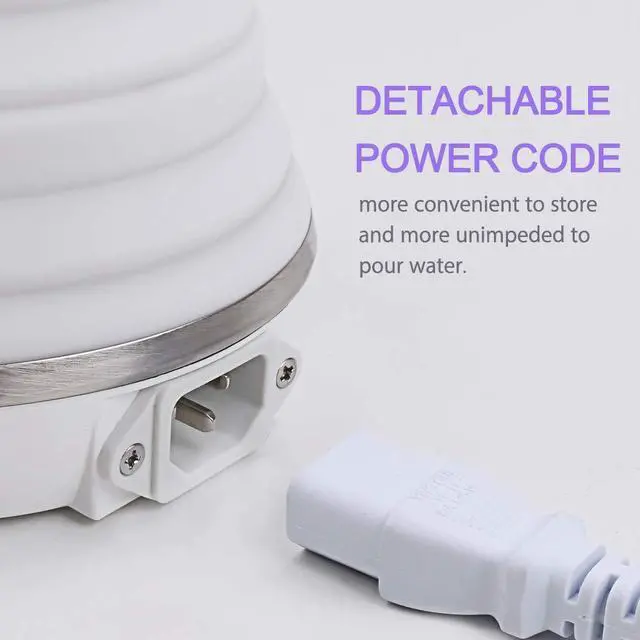 Alt view image 4 of 7 - Upgrade Travel Kettle, ShineMe Food Grade Silicone Dual Voltage 110-220V Ultrathin Portable Electric Water Kettle with Cup, Universal Adaptor and Detachable Power Cord, 555ML (White)