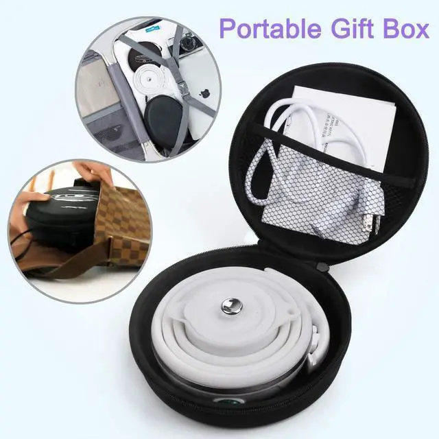 Alt view image 6 of 7 - Upgrade Travel Kettle, ShineMe Food Grade Silicone Dual Voltage 110-220V Ultrathin Portable Electric Water Kettle with Cup, Universal Adaptor and Detachable Power Cord, 555ML (White)