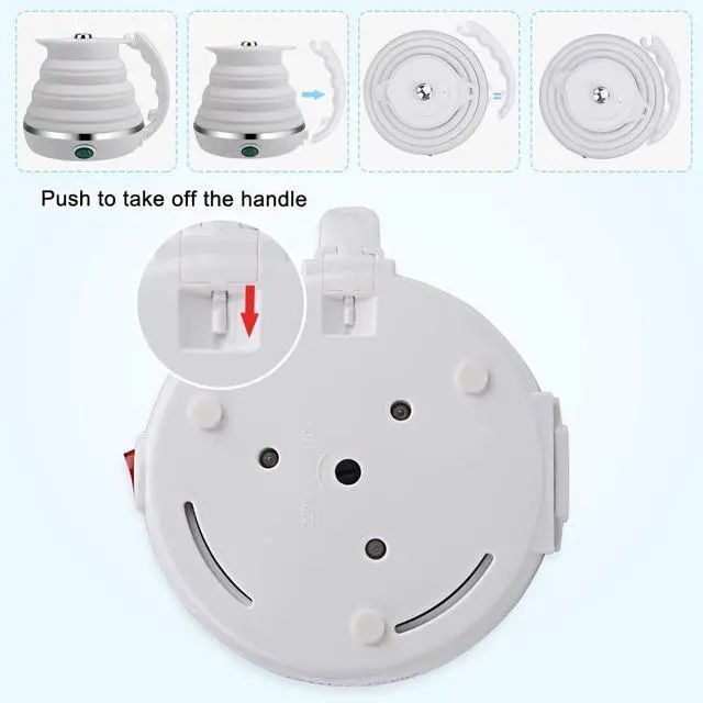 Alt view image 7 of 7 - Upgrade Travel Kettle, ShineMe Food Grade Silicone Dual Voltage 110-220V Ultrathin Portable Electric Water Kettle with Cup, Universal Adaptor and Detachable Power Cord, 555ML (White)