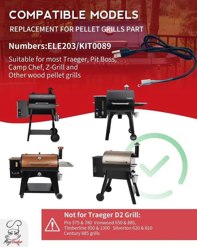 Alt view image 4 of 7 - 8 ft Replacement AC Power Cord for Pellet Grill & Smoker | fits Traeger, Pit Boss, Camp Chef, Z-Grills | 3 Conductor, Ring Terminal on Ground, Molex 2 pin Connector | ELE203 / KIT0089 / 70110