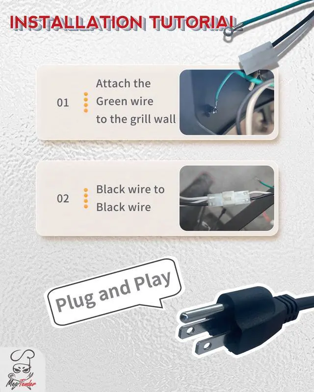 Alt view image 6 of 7 - 8 ft Replacement AC Power Cord for Pellet Grill & Smoker | fits Traeger, Pit Boss, Camp Chef, Z-Grills | 3 Conductor, Ring Terminal on Ground, Molex 2 pin Connector | ELE203 / KIT0089 / 70110