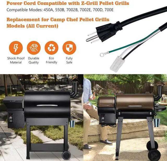 Alt view image 3 of 6 - 6 ft Power Cord Kit for Traeger, Pit Boss Pellet Grills, Replacement Part for Camp Chef and Z-Grill Pellet Grills ELE203/KIT0089