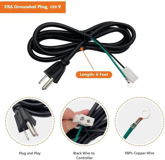 Alt view image 4 of 6 - 6 ft Power Cord Kit for Traeger, Pit Boss Pellet Grills, Replacement Part for Camp Chef and Z-Grill Pellet Grills ELE203/KIT0089
