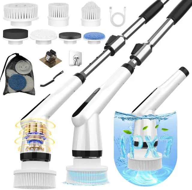 Main image of Electric Spin Scrubber, 10-in-1 Shower Scrubber & Retractable Long Handle, 44 lbs High-Torque & Variable Speed Shower Cleaning Brush for Bathroom,Toilet, Bathtub, Kitchen, Tile Floors