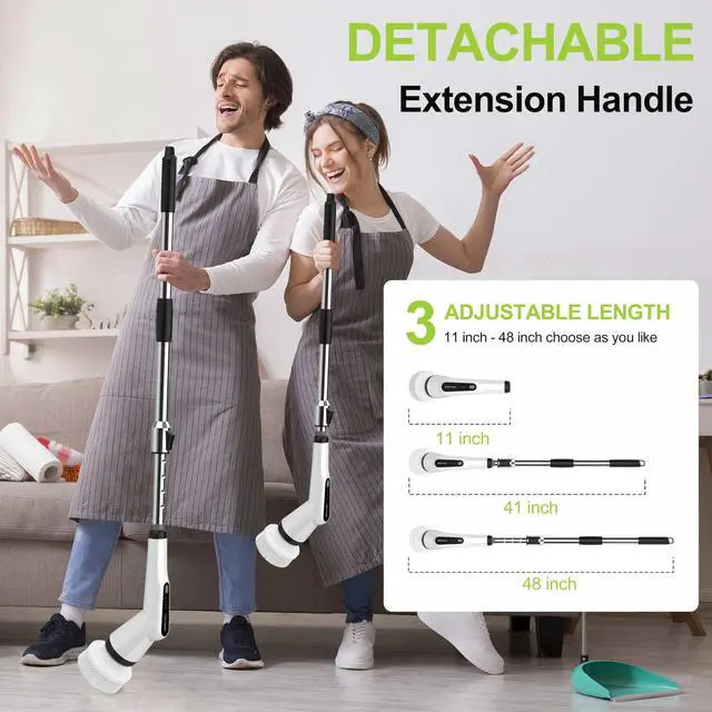 Alt view image 2 of 7 - Electric Spin Scrubber, 10-in-1 Shower Scrubber & Retractable Long Handle, 44 lbs High-Torque & Variable Speed Shower Cleaning Brush for Bathroom,Toilet, Bathtub, Kitchen, Tile Floors