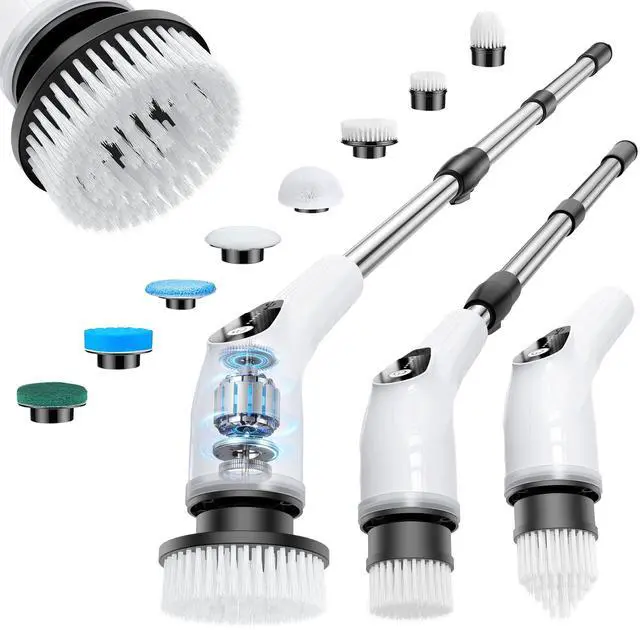 Main image of Electric Spin Scrubber, Cordless Cleaning Brush with 8 Replaceable Heads, Five-Speed Power Scrubber with Adjustable Handle for Bathroom, Tub, Floor, Tile & Car Clean Without Bending