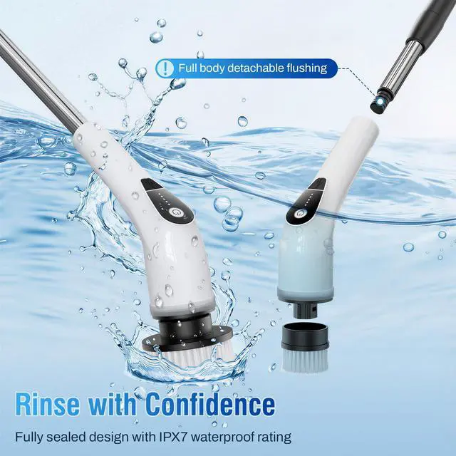 Alt view image 5 of 7 - Electric Spin Scrubber, Cordless Cleaning Brush with 8 Replaceable Heads, Five-Speed Power Scrubber with Adjustable Handle for Bathroom, Tub, Floor, Tile & Car Clean Without Bending