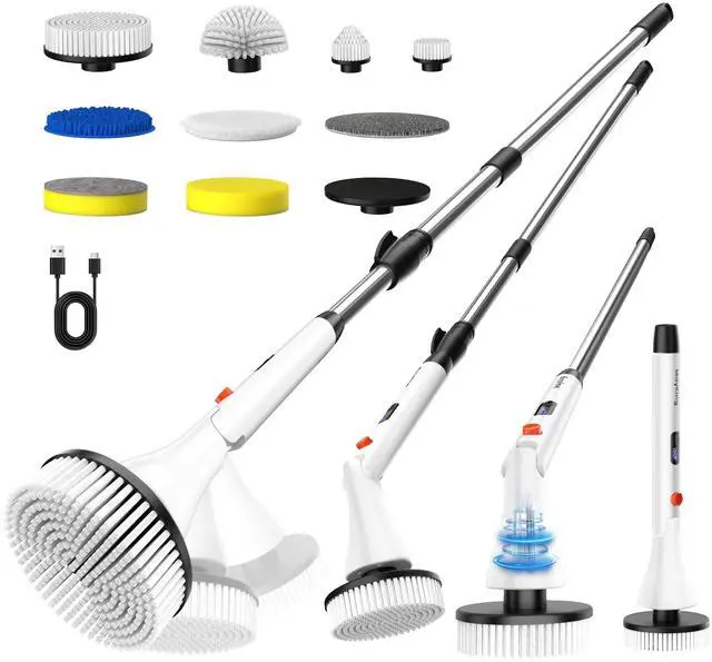 Main image of Electric Spin Scrubber with 9 Brush Heads, 3-Angle & 4-Length Adjustable Cordless Power Scrubber, 3-Speed & Battery LED Display, Electric Scrubber for Cleaning Bathroom Bathtub Floor Tiles
