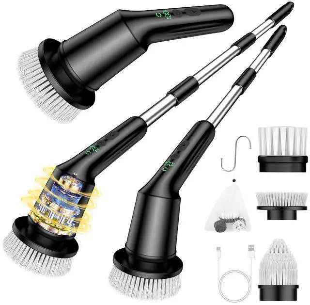 Main image of Electric Spin Scrubber for Cleaning Bathroom, Shower Scrubber Rotary Floor Brushes with IPX7 Waterproof & 2 Speed, 3 Brush Heads, Bathroom Cleaning Supplies for Toilet Shower Tub Black