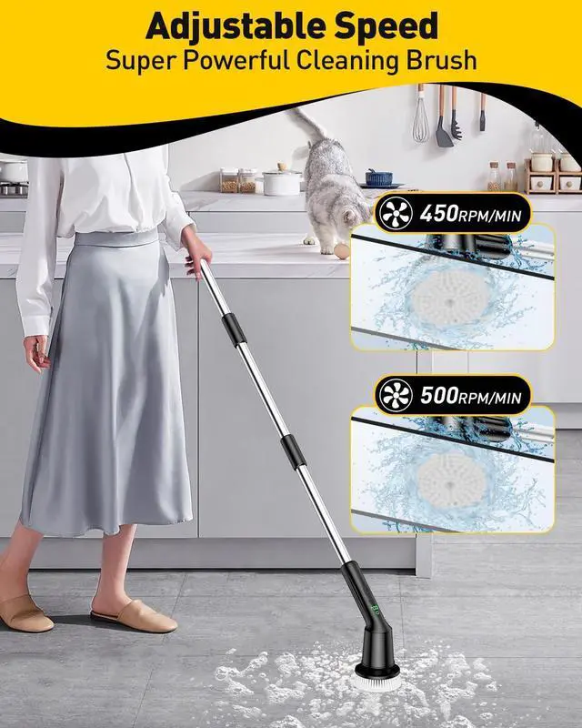 Alt view image 3 of 6 - Electric Spin Scrubber for Cleaning Bathroom, Shower Scrubber Rotary Floor Brushes with IPX7 Waterproof & 2 Speed, 3 Brush Heads, Bathroom Cleaning Supplies for Toilet Shower Tub Black