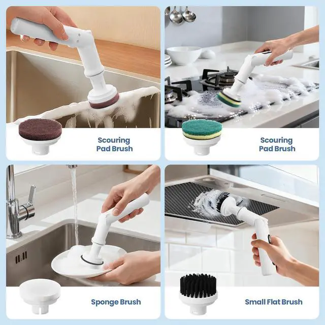 Alt view image 2 of 6 - Electric Spin Scrubber Cordless Shower Scrubber With 4 Replaceable Brush Heads, 3 Speeds, IPX6 Waterproof, Electric Scrubber for Cleaning Bathroom, Kitchen, Dish, Tub, Tile, Windows,USB Charging