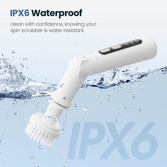 Alt view image 5 of 6 - Electric Spin Scrubber Cordless Shower Scrubber With 4 Replaceable Brush Heads, 3 Speeds, IPX6 Waterproof, Electric Scrubber for Cleaning Bathroom, Kitchen, Dish, Tub, Tile, Windows,USB Charging