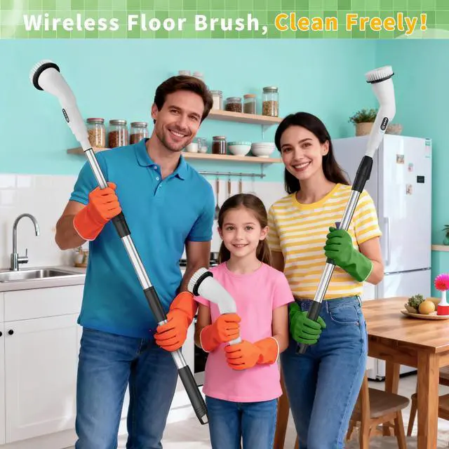Alt view image 2 of 7 - Electric Spin Scrubber - Household Cleaning Brush with 8 Heads, 51.2in Extendable Pole Bathroom Scrubber for Stubborn Grease on Grill, Stovetop & Bathtub, 90Min Runtime - Type B