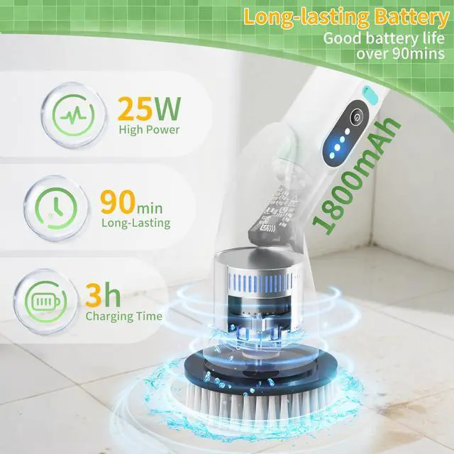 Alt view image 5 of 7 - Electric Spin Scrubber - Household Cleaning Brush with 8 Heads, 51.2in Extendable Pole Bathroom Scrubber for Stubborn Grease on Grill, Stovetop & Bathtub, 90Min Runtime - Type B