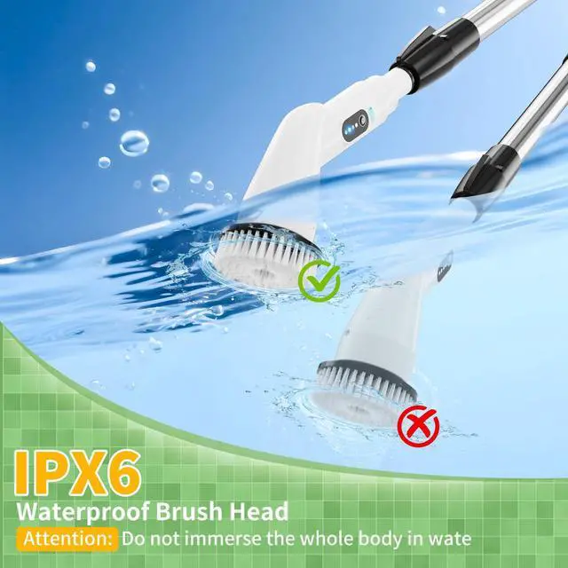 Alt view image 6 of 7 - Electric Spin Scrubber - Household Cleaning Brush with 8 Heads, 51.2in Extendable Pole Bathroom Scrubber for Stubborn Grease on Grill, Stovetop & Bathtub, 90Min Runtime - Type B