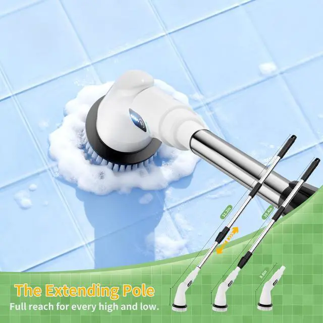 Alt view image 3 of 7 - Electric Spin Scrubber - Household Cleaning Brush with 8 Heads, 51.2in Extendable Pole Bathroom Scrubber for Stubborn Grease on Grill, Stovetop & Bathtub, 90Min Runtime - Type B