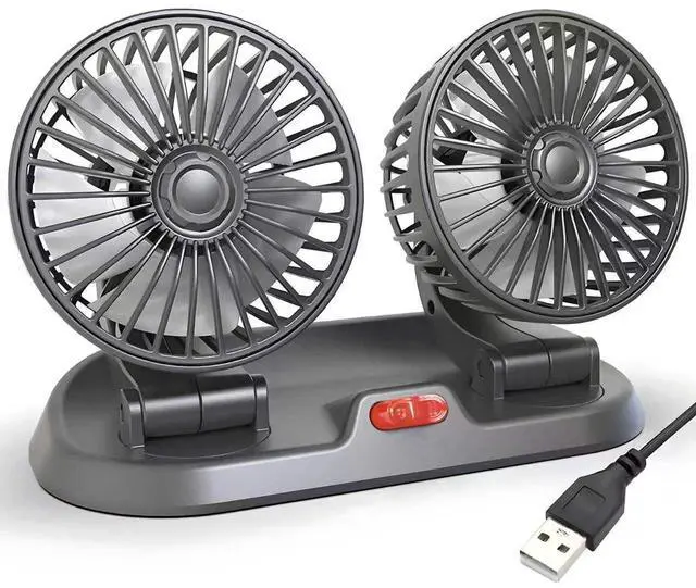 Main image of Dual Head Car Fan 5V USB Powered - 360° Rotatable Dashboard Cooling Air Circulator with 3 Speeds - Strong Wind Electric Fan for Car SUV RV Truck - Quiet Vehicle Fan for Front/Rear (USB-5V-Dual)