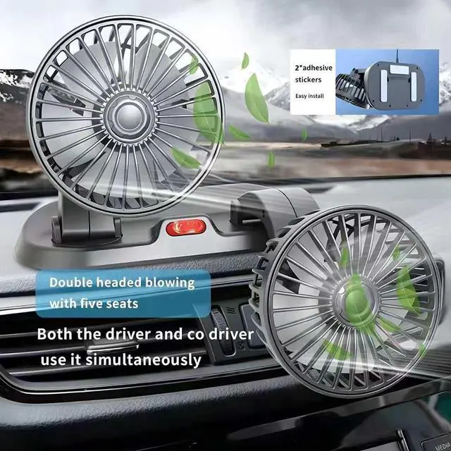 Alt view image 4 of 7 - Dual Head Car Fan 5V USB Powered - 360° Rotatable Dashboard Cooling Air Circulator with 3 Speeds - Strong Wind Electric Fan for Car SUV RV Truck - Quiet Vehicle Fan for Front/Rear (USB-5V-Dual)