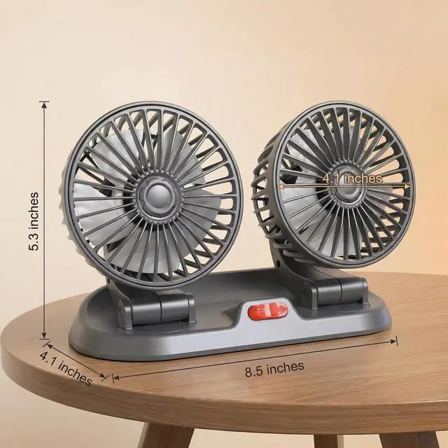 Alt view image 2 of 7 - Dual Head Car Fan 5V USB Powered - 360° Rotatable Dashboard Cooling Air Circulator with 3 Speeds - Strong Wind Electric Fan for Car SUV RV Truck - Quiet Vehicle Fan for Front/Rear (USB-5V-Dual)