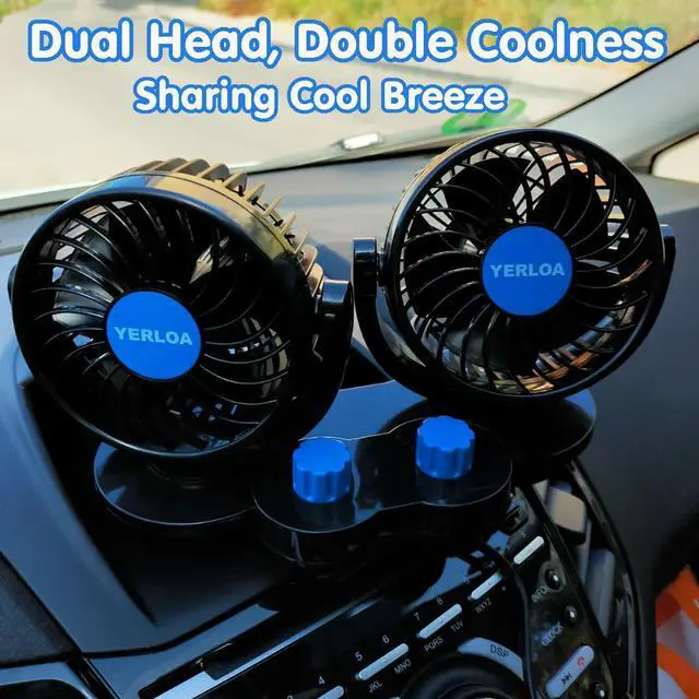 Alt view image 2 of 7 - Car Fan 12V, Dashboard Portable Fans That Blow Cold Air, Dual Head 2 Speed 360° Rotatable Electric Cooling Fan for Car, Vehicle, Truck, SUV, RV, Van, Boat, Golf Cart with Cigarette Lighter Plug