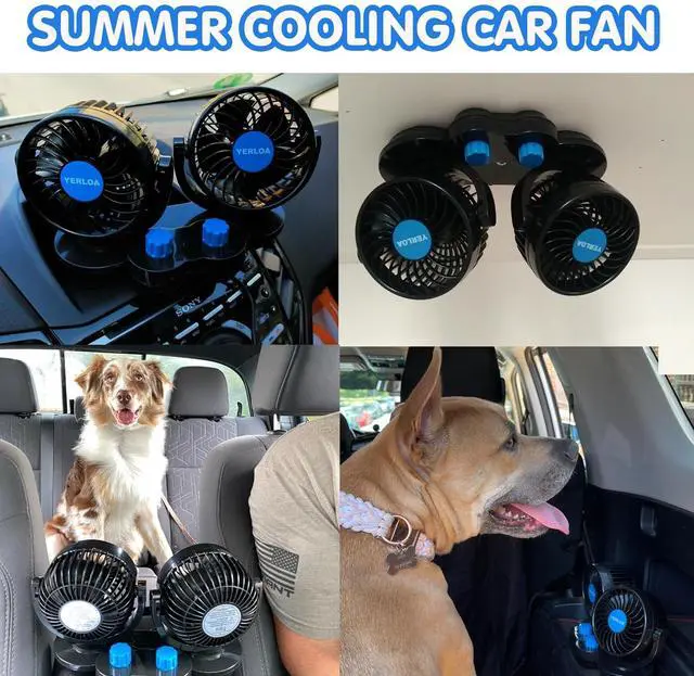 Alt view image 3 of 7 - Car Fan 12V, Dashboard Portable Fans That Blow Cold Air, Dual Head 2 Speed 360° Rotatable Electric Cooling Fan for Car, Vehicle, Truck, SUV, RV, Van, Boat, Golf Cart with Cigarette Lighter Plug