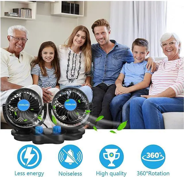 Alt view image 7 of 7 - Car Fan 12V, Dashboard Portable Fans That Blow Cold Air, Dual Head 2 Speed 360° Rotatable Electric Cooling Fan for Car, Vehicle, Truck, SUV, RV, Van, Boat, Golf Cart with Cigarette Lighter Plug