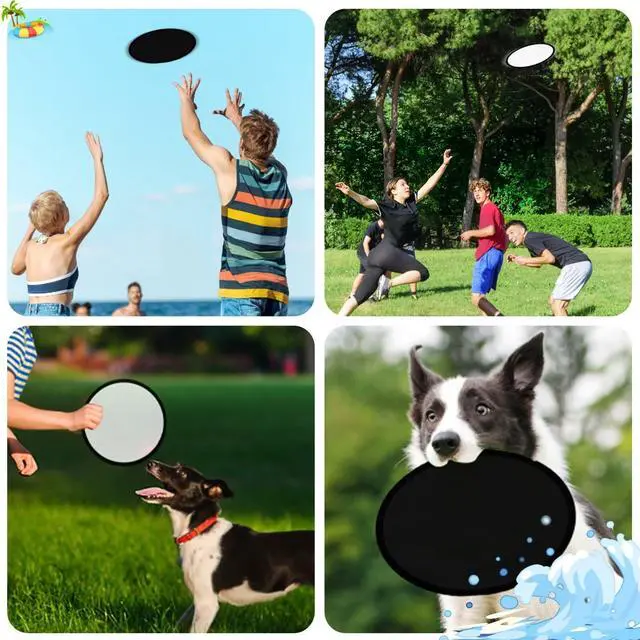 Alt view image 3 of 7 - 50PCS Foldable Flying Disc Fans with Bags, 9.8'' DIY Handheld Black Egde Fabric Folding Fan for Outdoor Game Activities Birthday Party Favors End of Year Student Gifts, White