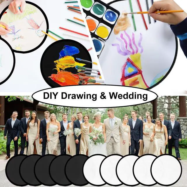 Alt view image 4 of 7 - 50PCS Foldable Flying Disc Fans with Bags, 9.8'' DIY Handheld Black Egde Fabric Folding Fan for Outdoor Game Activities Birthday Party Favors End of Year Student Gifts, White