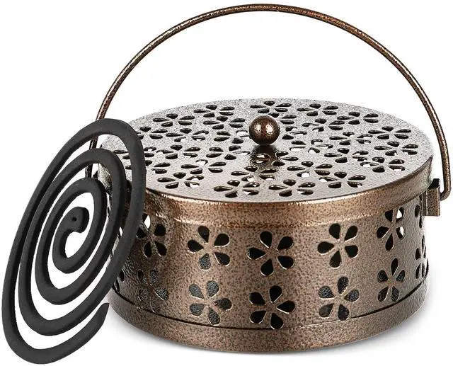 Main image of Portable Iron Mosquito Coil Holder with Handle Round Heat-Resistant Incense Holder (Bronze)