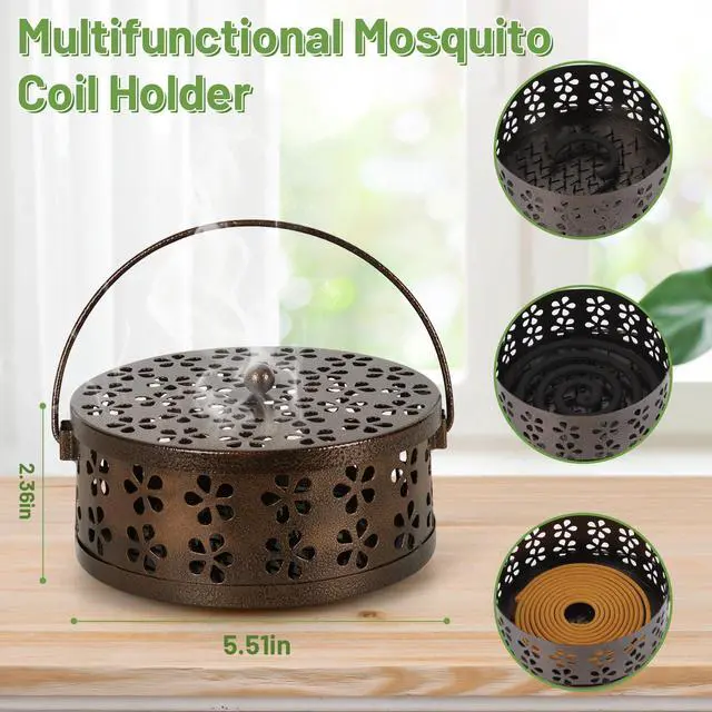 Alt view image 3 of 7 - Portable Iron Mosquito Coil Holder with Handle Round Heat-Resistant Incense Holder (Bronze)