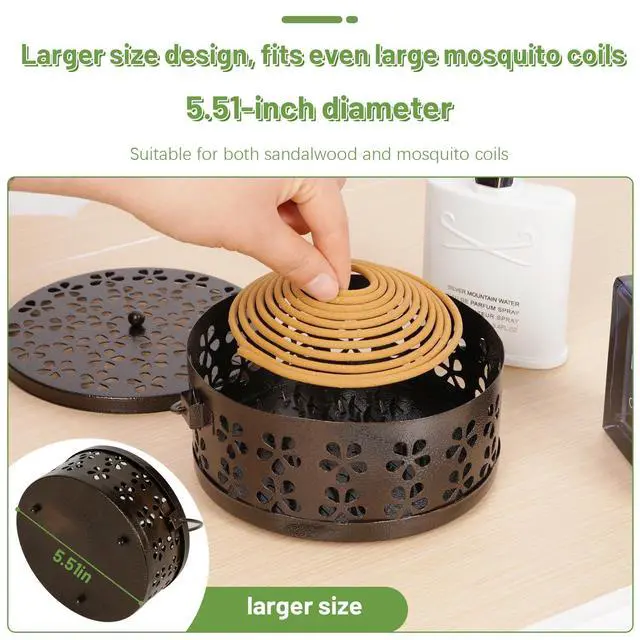 Alt view image 4 of 7 - Portable Iron Mosquito Coil Holder with Handle Round Heat-Resistant Incense Holder (Bronze)