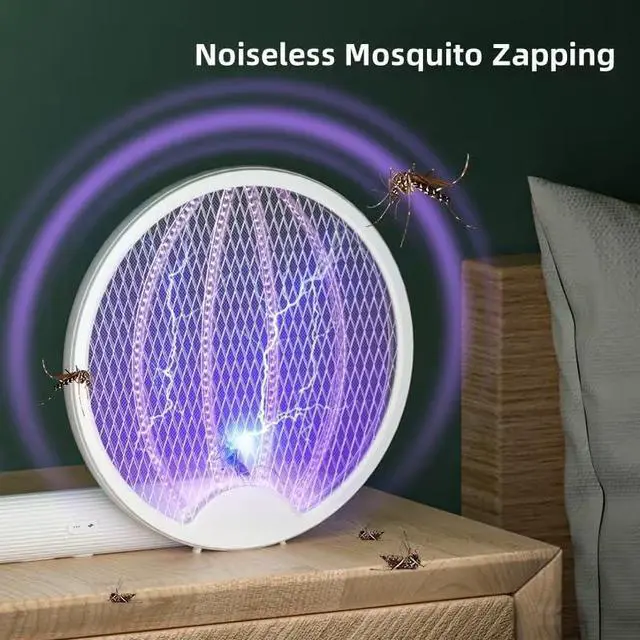 Alt view image 4 of 7 - Electric Fly Swatter, Portable and Foldable Mosquito Zapper Racket, Rechargeable Bug Zapper with Battery and USB Charging Cable for Indoor and Outdoor Use, 2800V High-Voltage Grid, Safety Protection