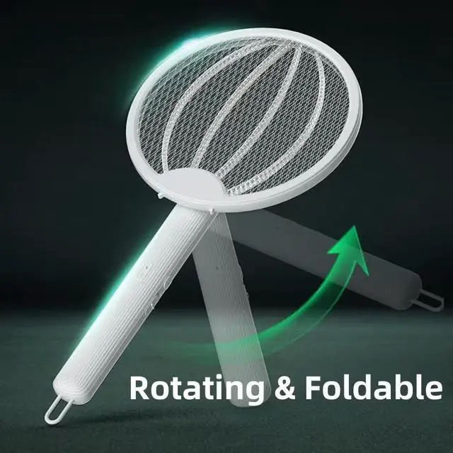Alt view image 7 of 7 - Electric Fly Swatter, Portable and Foldable Mosquito Zapper Racket, Rechargeable Bug Zapper with Battery and USB Charging Cable for Indoor and Outdoor Use, 2800V High-Voltage Grid, Safety Protection