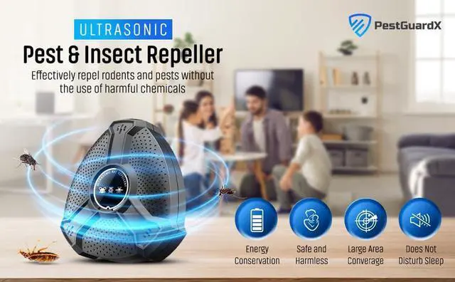 Alt view image 2 of 5 - 2025 Ultrasonic Pest Repeller High-Powered Indoor Plug-in Repellent for Rodents, Roaches, Ants, Bugs Electronic Pest Control for House, Kitchen, Hotel Pet & Child Safe (Black), 1 Pack