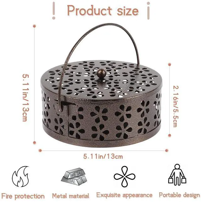 Alt view image 2 of 6 - Portable Iron Mosquito Coil Holder with Handle Round Heat-Resistant Incense Holder for Home Office Camping (Bronze)
