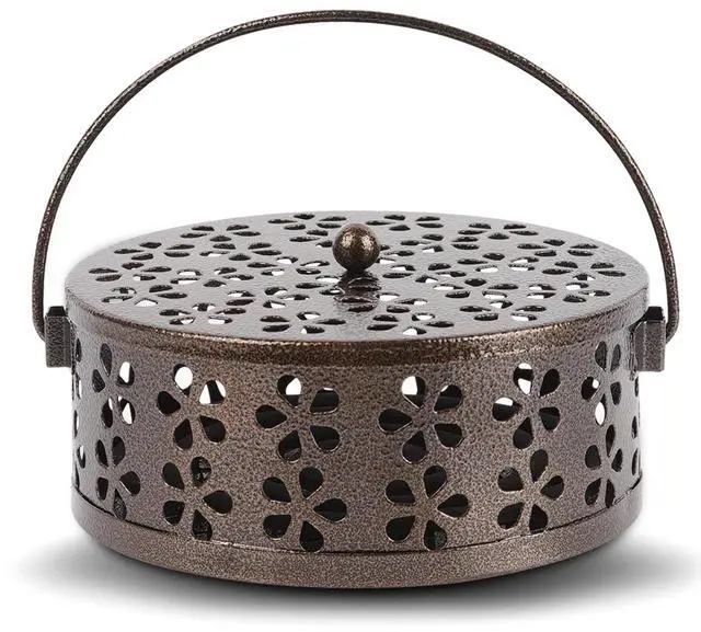 Main image of Portable Iron Mosquito Coil Holder with Handle Round Heat-Resistant Incense Holder for Home Office Camping (Bronze)