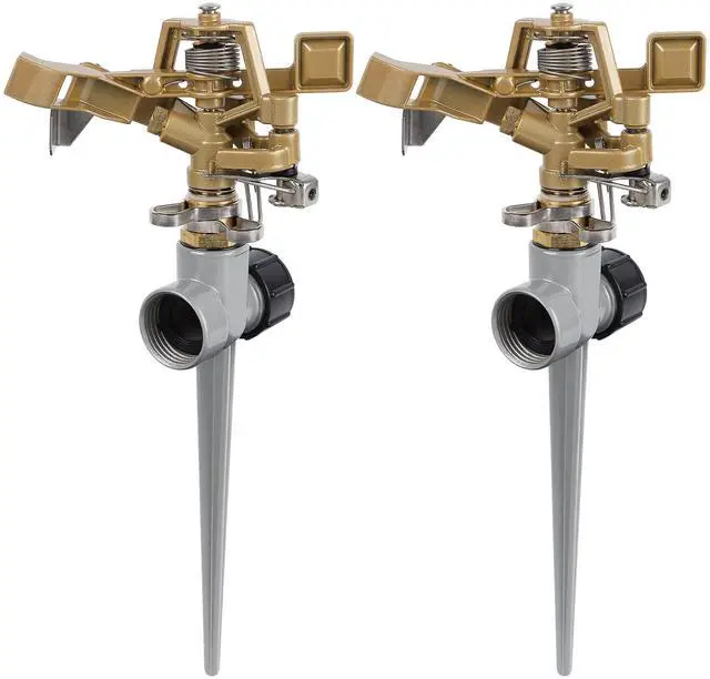 Main image of 2 Pack Impact Sprinklers with Stand (Spike), Heavy Duty Zinc Alloy Lawn Sprinkler Head on Spike Base, Adjustable Watering Sprinkler for Large Area Grass Yards Patio Garden Irrigation
