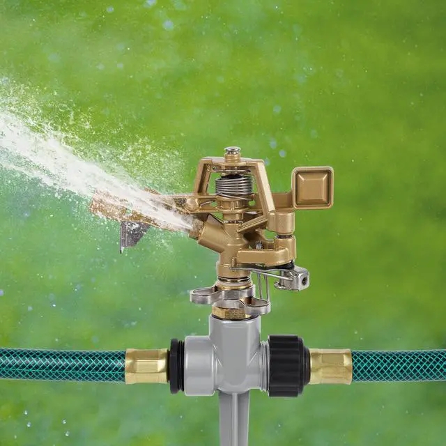 Alt view image 5 of 7 - 2 Pack Impact Sprinklers with Stand (Spike), Heavy Duty Zinc Alloy Lawn Sprinkler Head on Spike Base, Adjustable Watering Sprinkler for Large Area Grass Yards Patio Garden Irrigation
